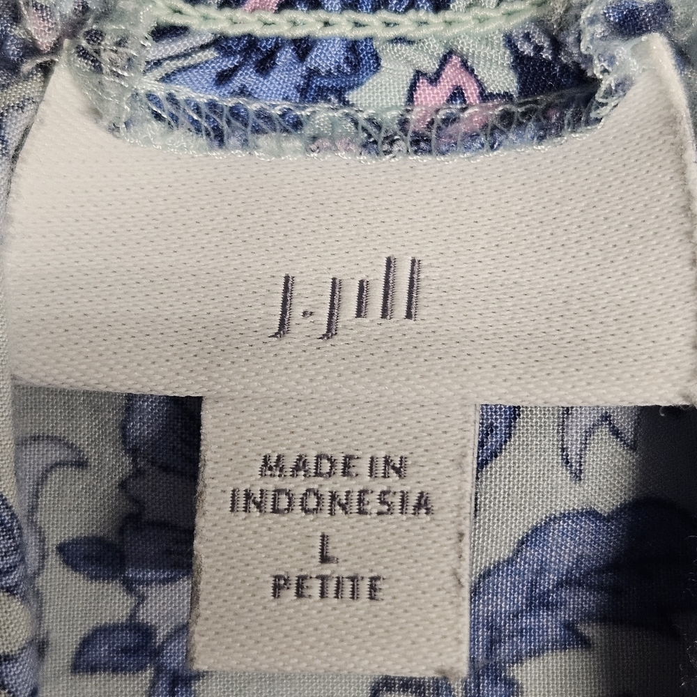 J. Jill Blue Floral Smocked Waist Rayon Midi Skirt Large Petite Easter Cottage - Picture 2 of 10